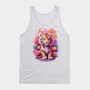 Cute Baby Tiger Cub Chibi Style Color Splash Design Tank Top